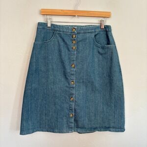 Loup Brand Denim Mini Skirt Women Size Large Blue A Line Front Buttons